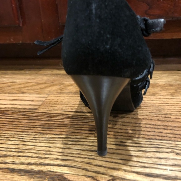 Nine West Suede Open Toe Black High Heel Ankle Bootie Sz 7.5 - Picture 9 of 11